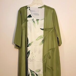 Boutique brand 2 piece silky dress with sheer topper sage green